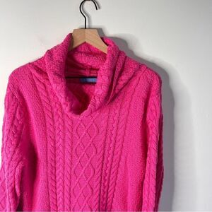 Burgess Cotton Cashmere blend Bright Pink Cable Knit TurtleNeck Sweater Medium